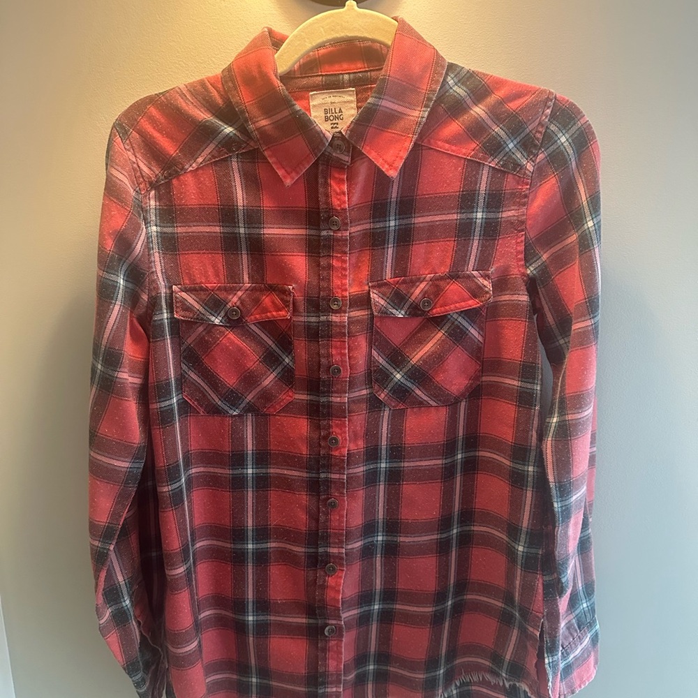 Red Plaid Button-Up Shirt